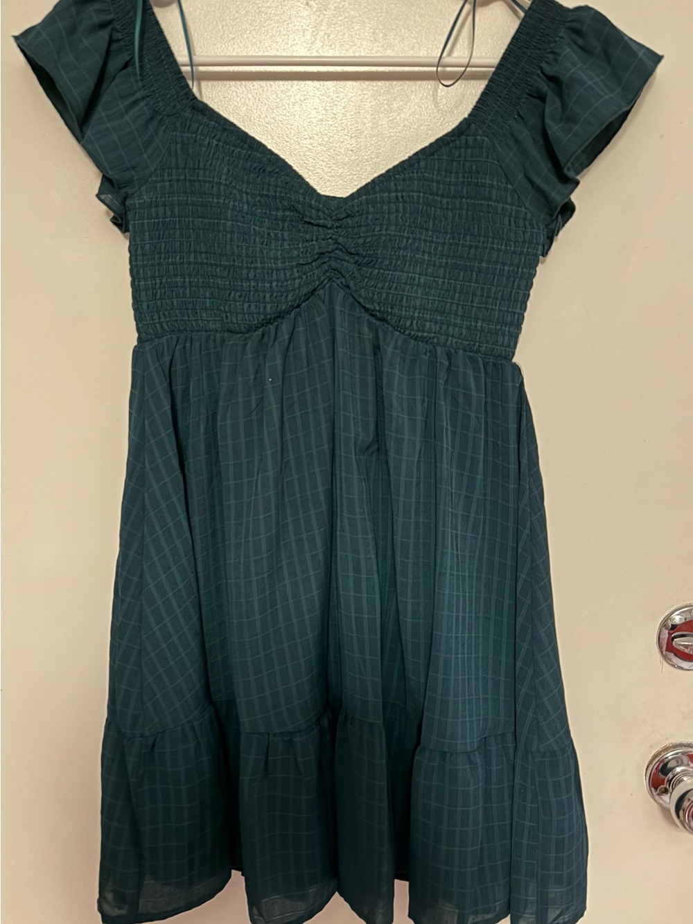 Smocked Sweetheart Mini Dress in Dark Green